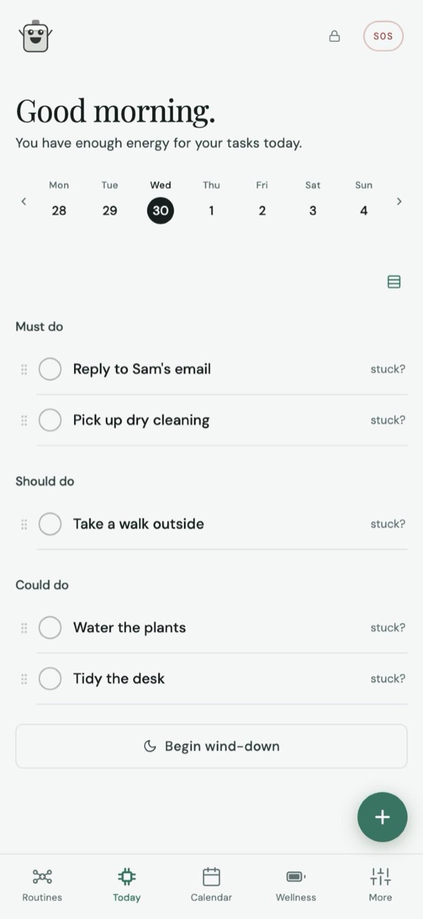 Today's tasks grouped as must, should, and could